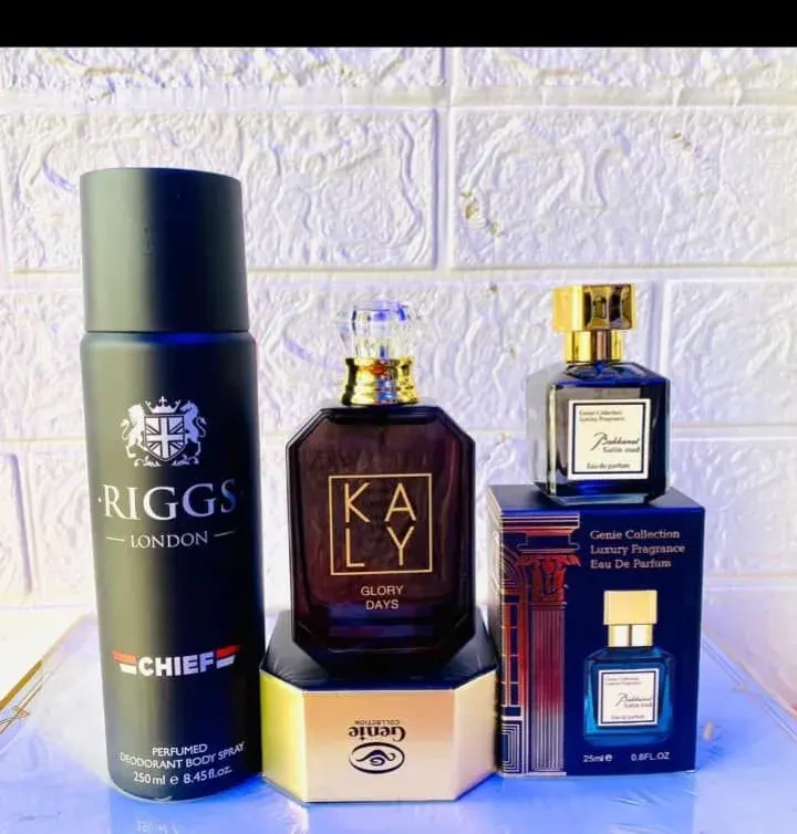 Riggs body spray, kaly perfume and Barrakat satin oud